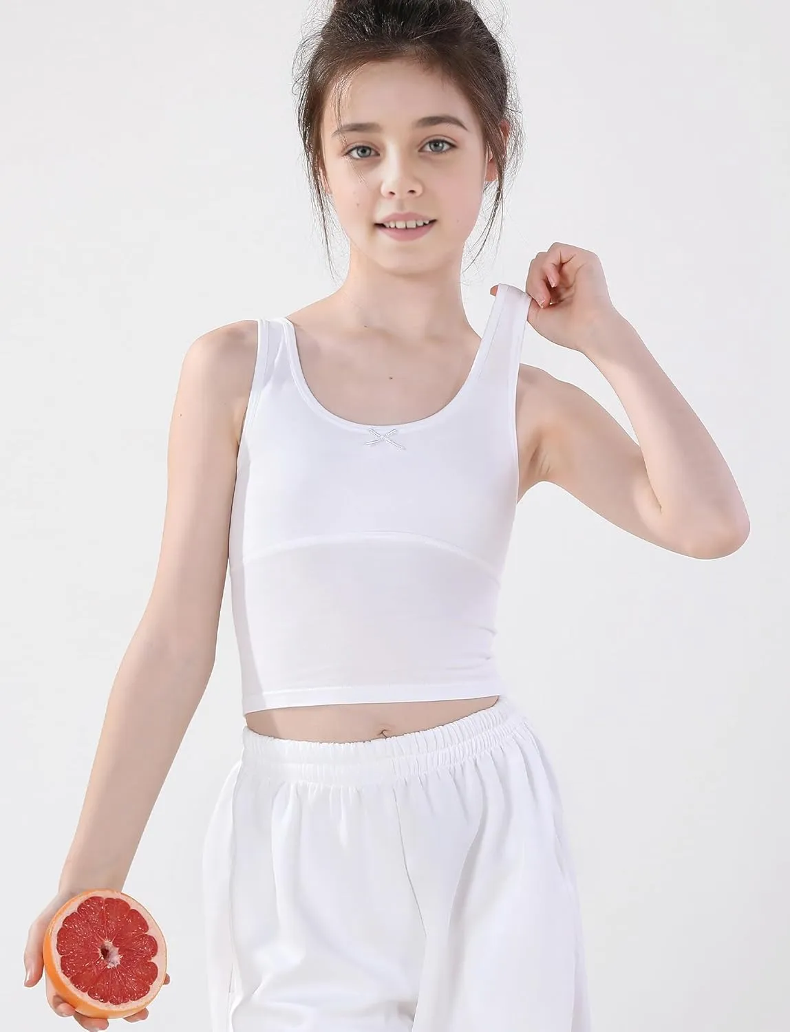 SEAUR Girls Stretch Crop Tank Top Seamless Breathable Sleeveless Cami Undershirts with Shelf Bras