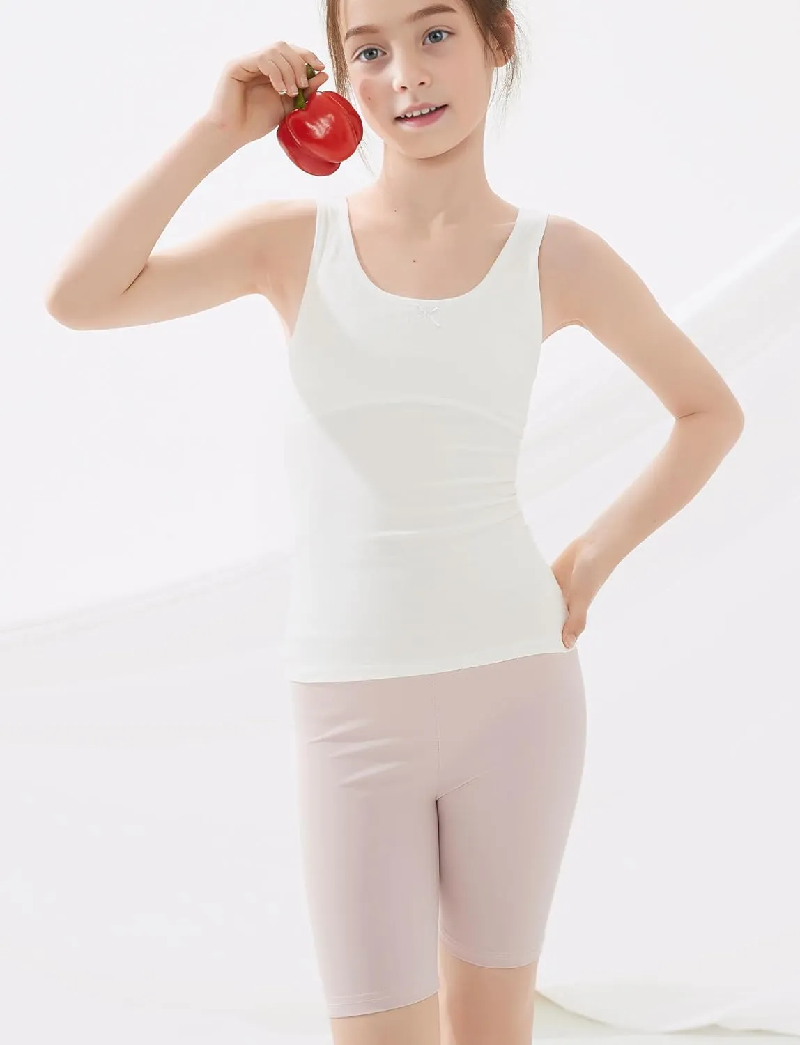 SEAUR Girls Stretch Crop Tank Top Seamless Breathable Sleeveless Cami Undershirts with Shelf Bras
