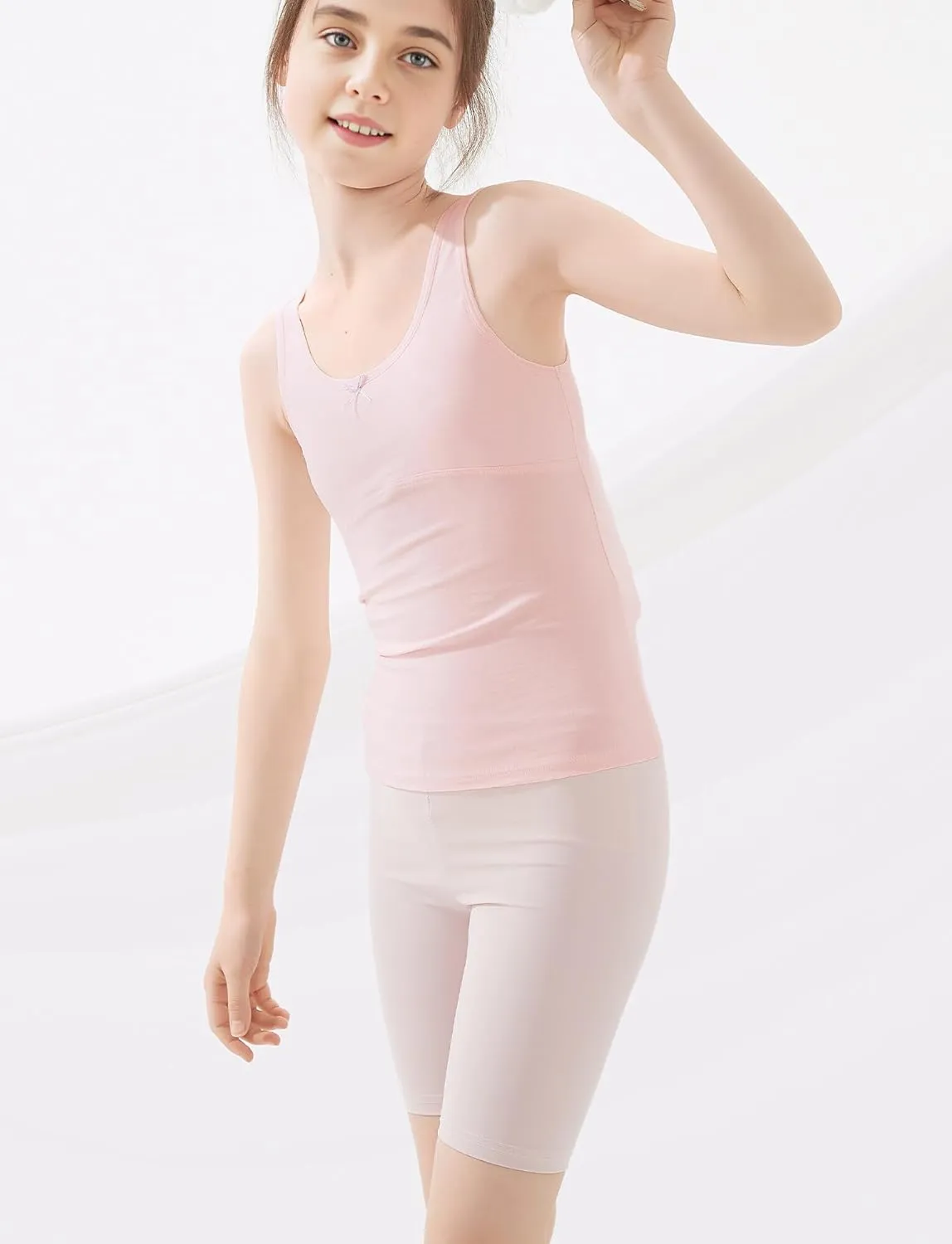 SEAUR Girls Stretch Crop Tank Top Seamless Breathable Sleeveless Cami Undershirts with Shelf Bras