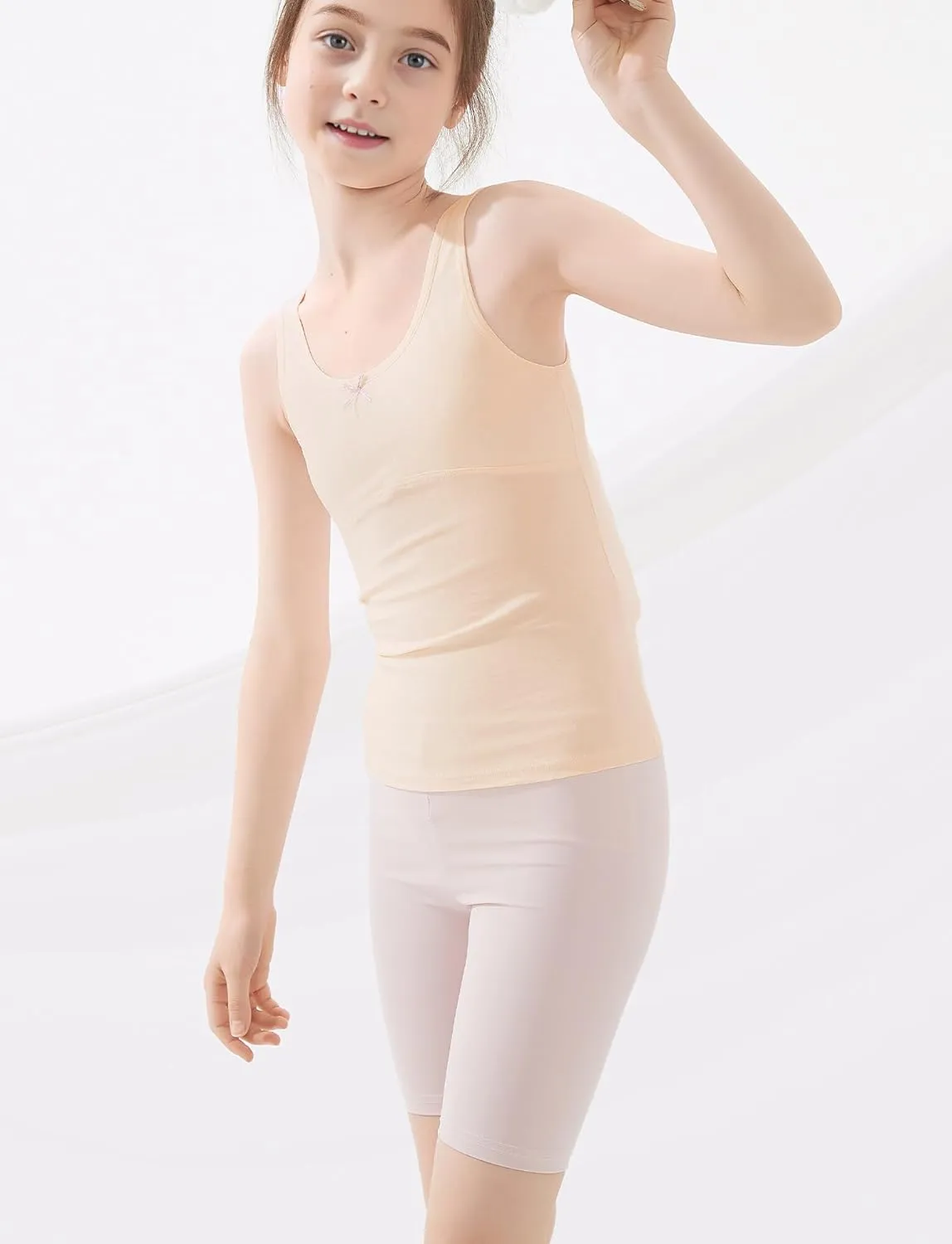 SEAUR Girls Stretch Crop Tank Top Seamless Breathable Sleeveless Cami Undershirts with Shelf Bras
