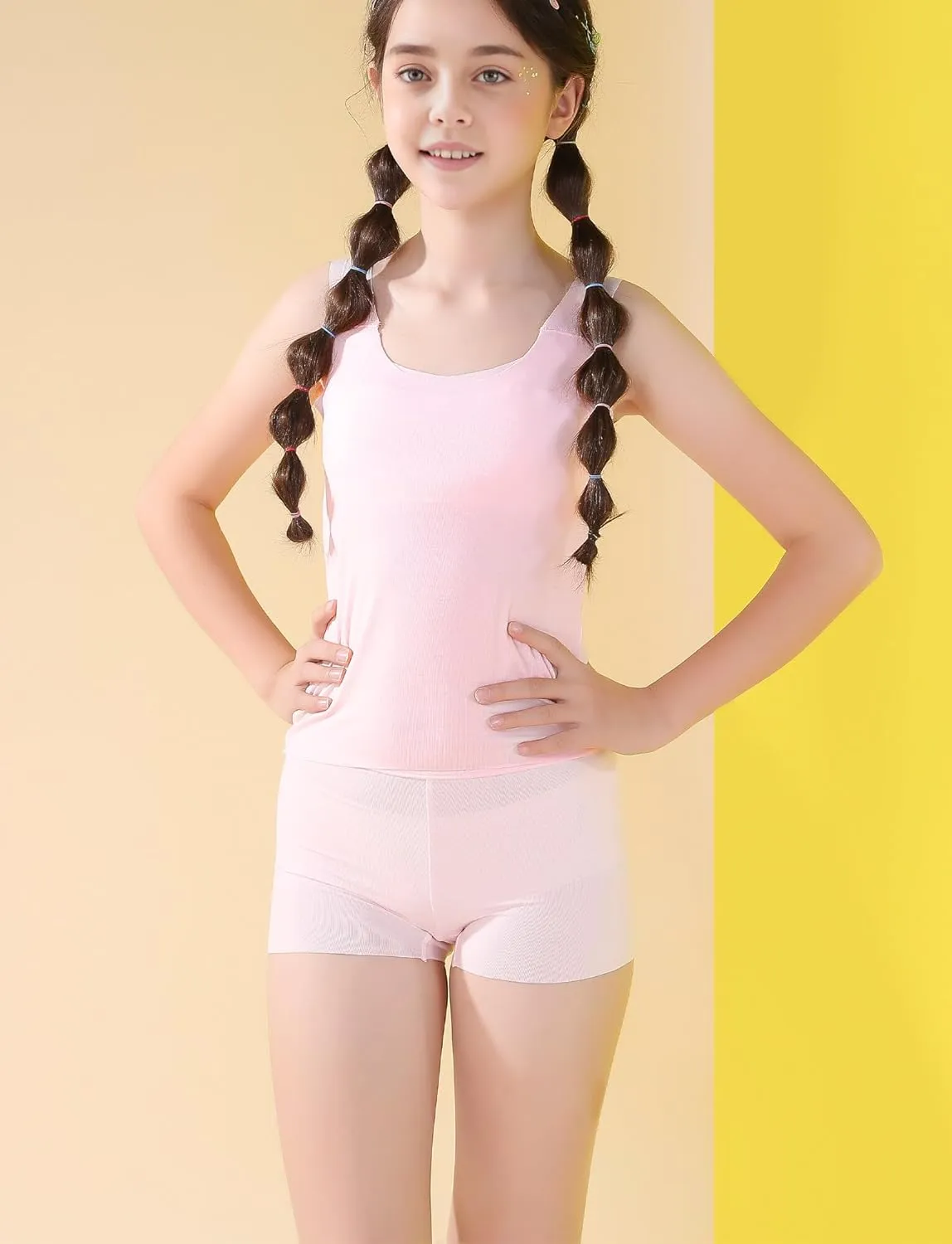 SEAUR Girls Stretch Crop Tank Top Seamless Breathable Sleeveless Cami Undershirts with Shelf Bras