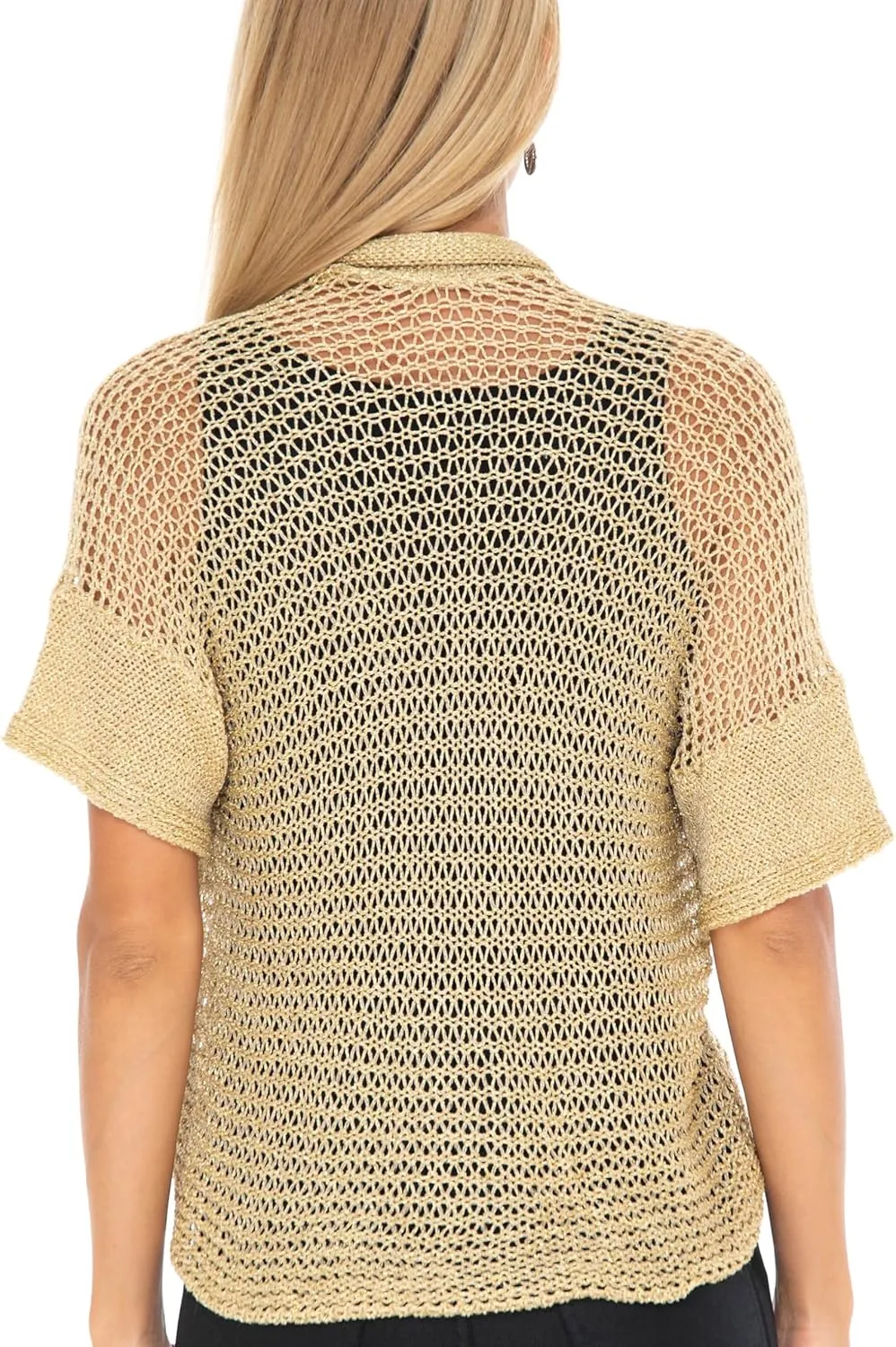 SHU-SHI Womens Short Sleeve Bolero Shrug Open Front Knit Cardigan Sheer Sweater