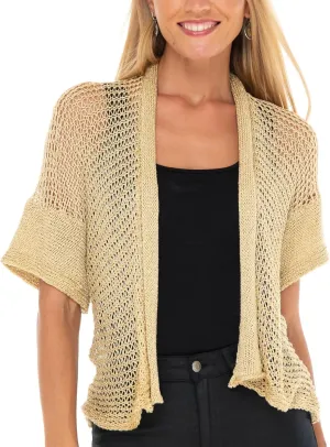 SHU-SHI Womens Short Sleeve Bolero Shrug Open Front Knit Cardigan Sheer Sweater