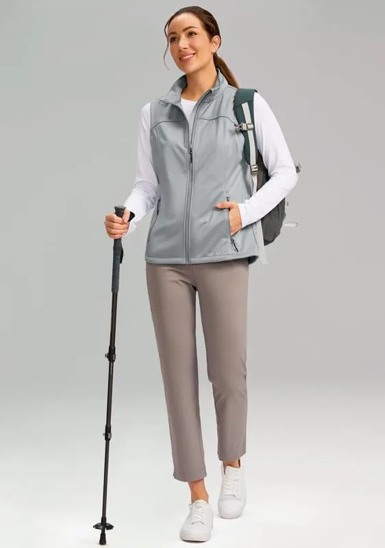 Soothfeel Women's Vest with Zipper Pocekts Lightweight Softshell Sleeveless Jacket Hiking Travel Golf Running Vest for Women