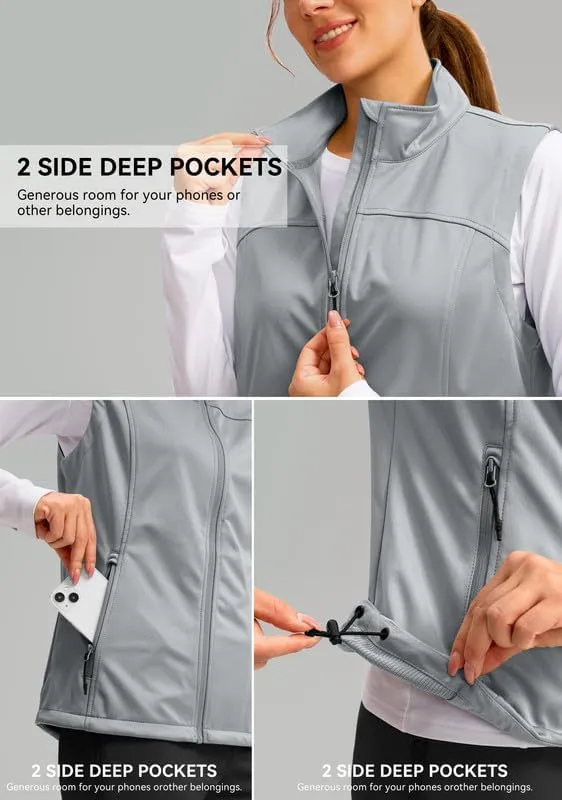 Soothfeel Women's Vest with Zipper Pocekts Lightweight Softshell Sleeveless Jacket Hiking Travel Golf Running Vest for Women