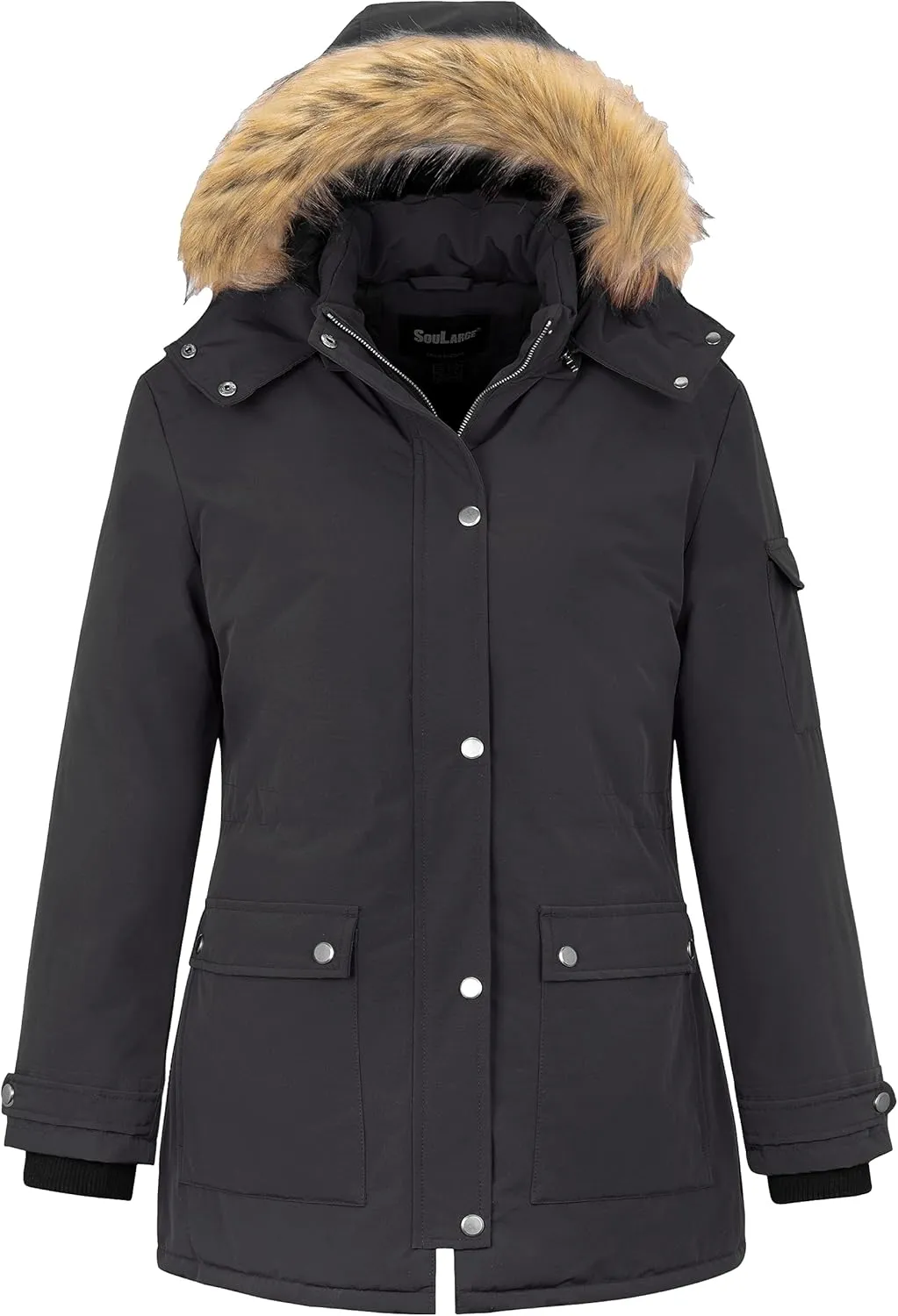 Soularge Women's Winter Plus Size Waterproof Thicken Puffer Coat with Faux fur Hood