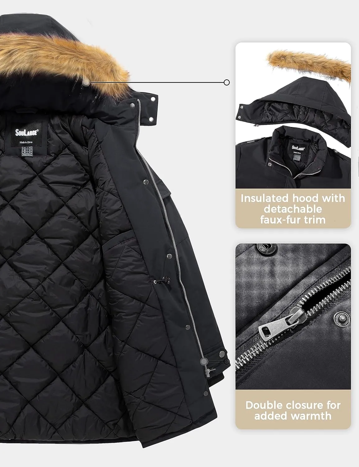 Soularge Women's Winter Plus Size Waterproof Thicken Puffer Coat with Faux fur Hood