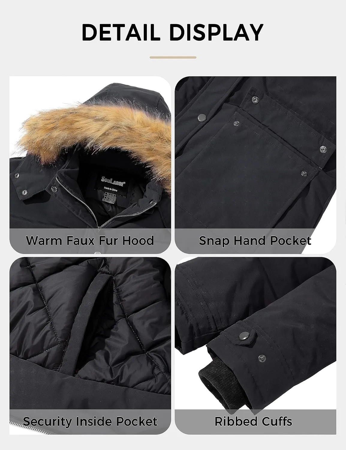 Soularge Women's Winter Plus Size Waterproof Thicken Puffer Coat with Faux fur Hood