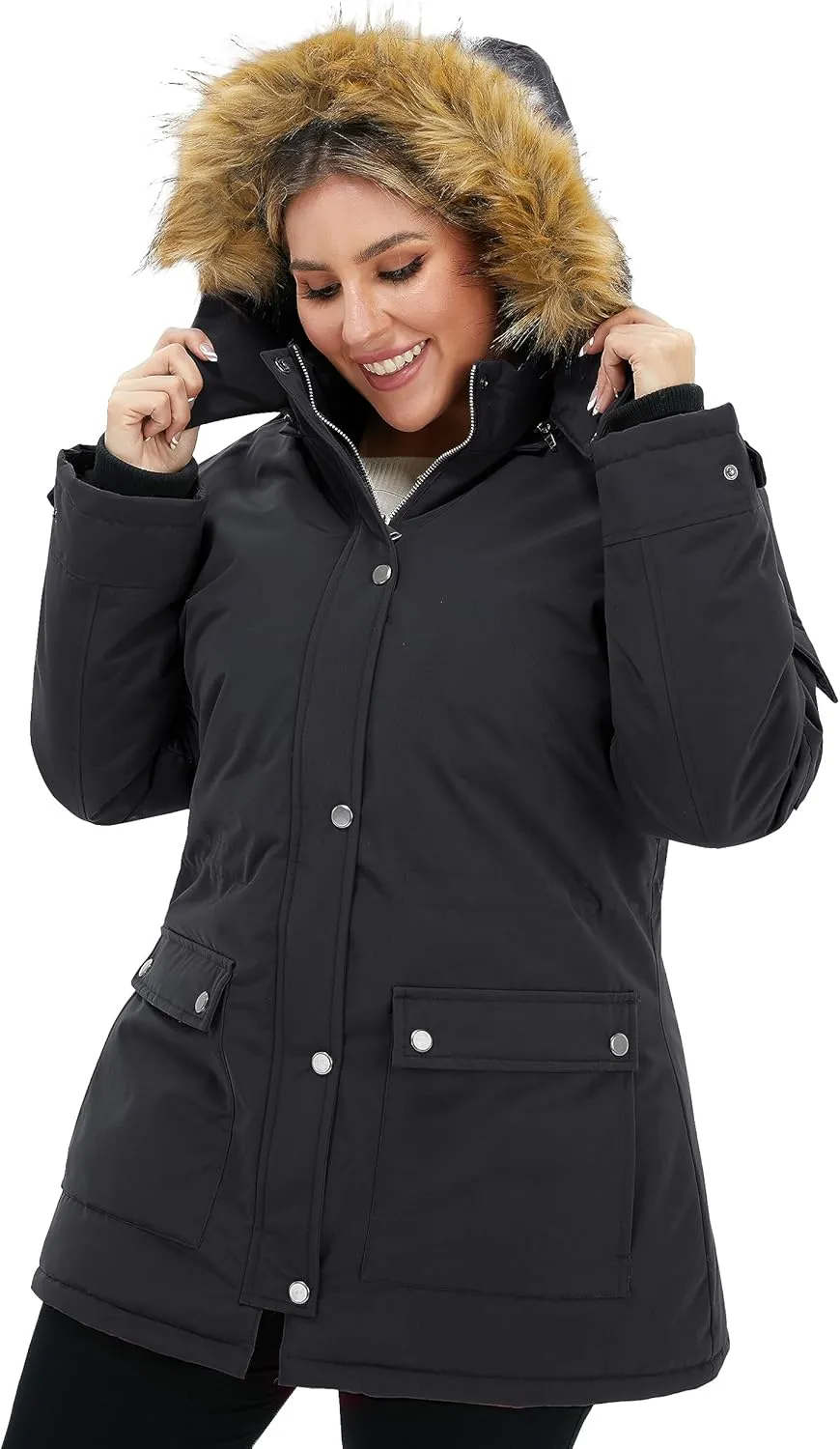 Soularge Women's Winter Plus Size Waterproof Thicken Puffer Coat with Faux fur Hood