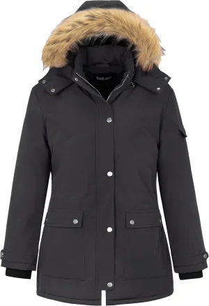 Soularge Women's Winter Plus Size Waterproof Thicken Puffer Coat with Faux fur Hood
