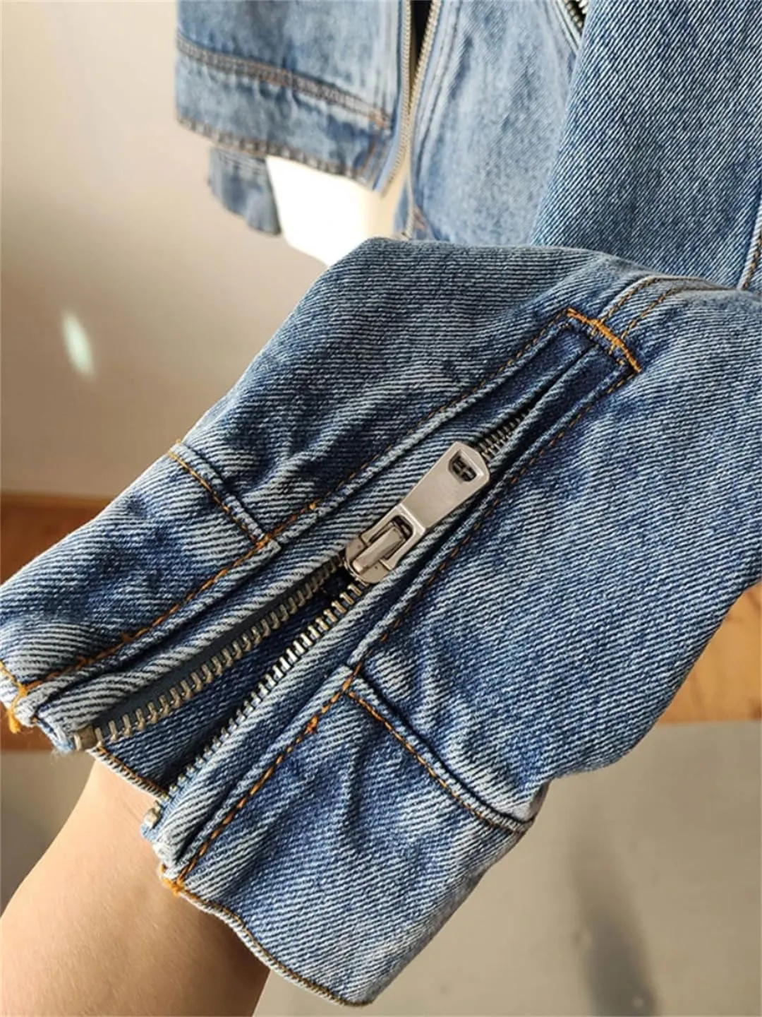 Spring Autumn Women Denim Jacket Casual Lady Moto Biker Coat Vintage Lapel Zipper Jean Jacket