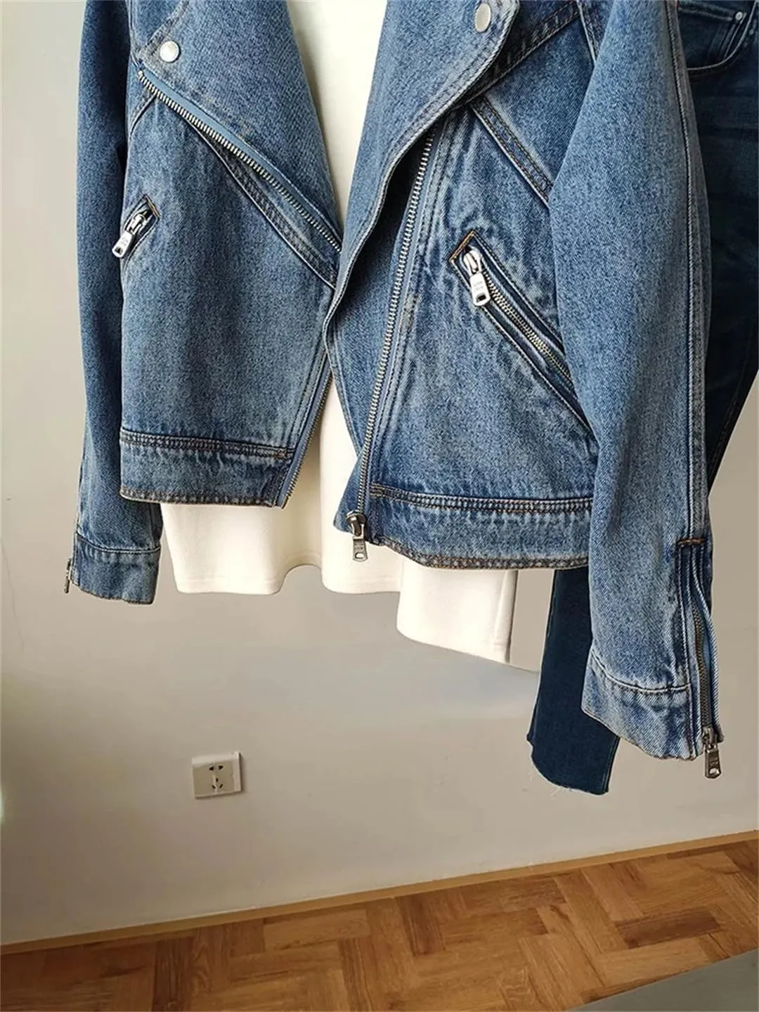 Spring Autumn Women Denim Jacket Casual Lady Moto Biker Coat Vintage Lapel Zipper Jean Jacket