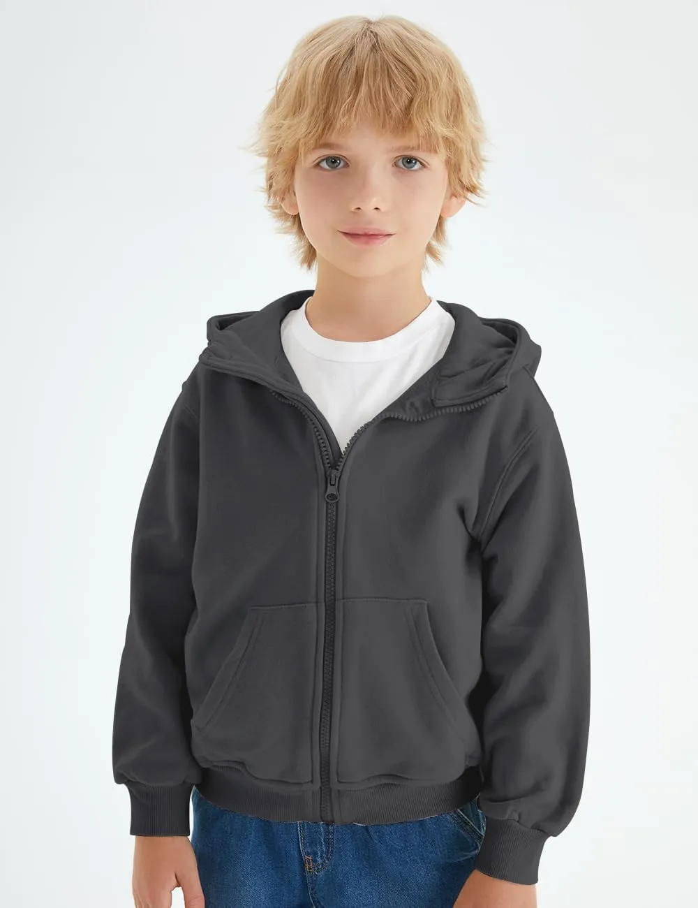 Spring&Gege Boys Full Zip Hoodies High Neck Mid-weight Fleece Hooded Sweatshirts for Children