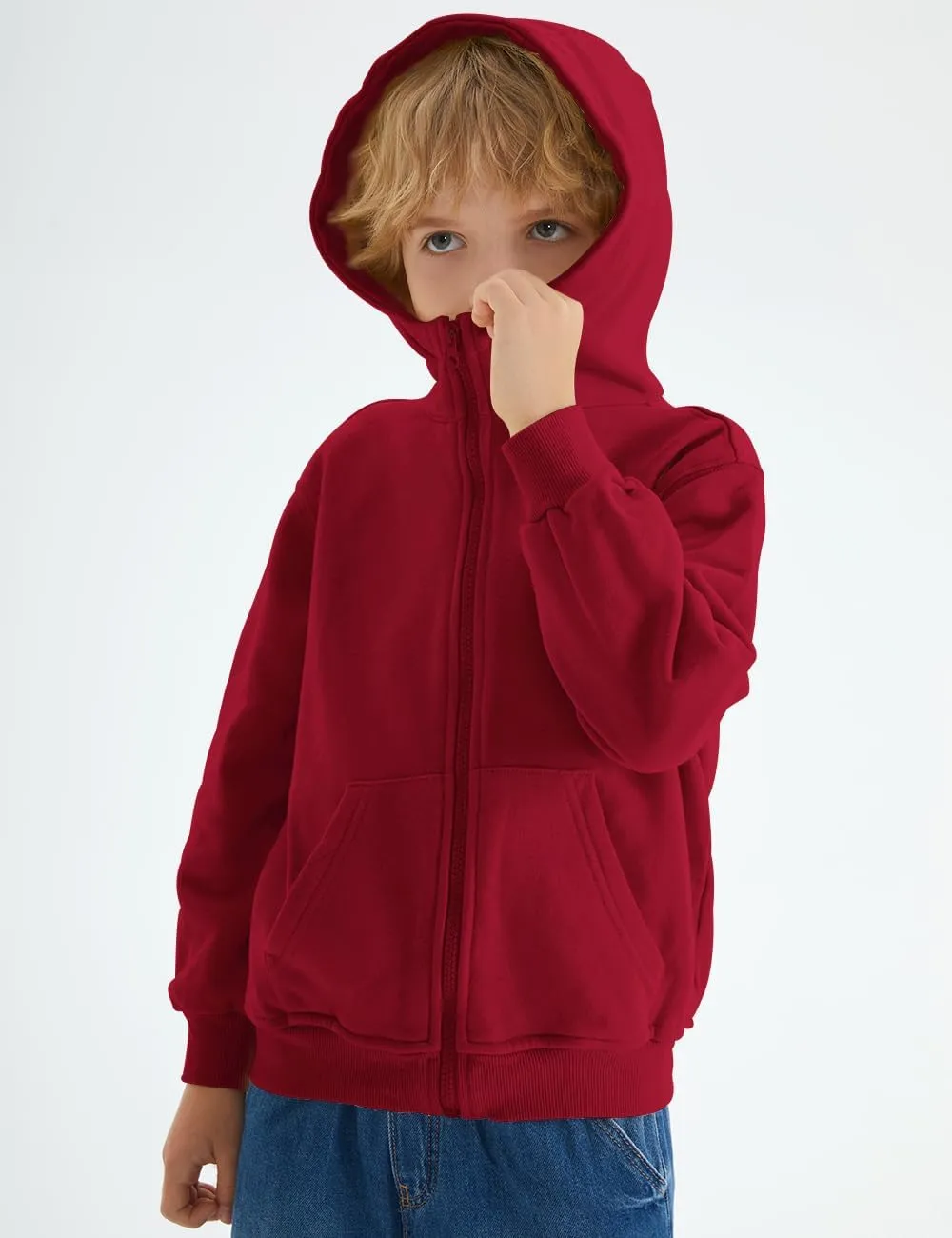 Spring&Gege Boys Full Zip Hoodies High Neck Mid-weight Fleece Hooded Sweatshirts for Children