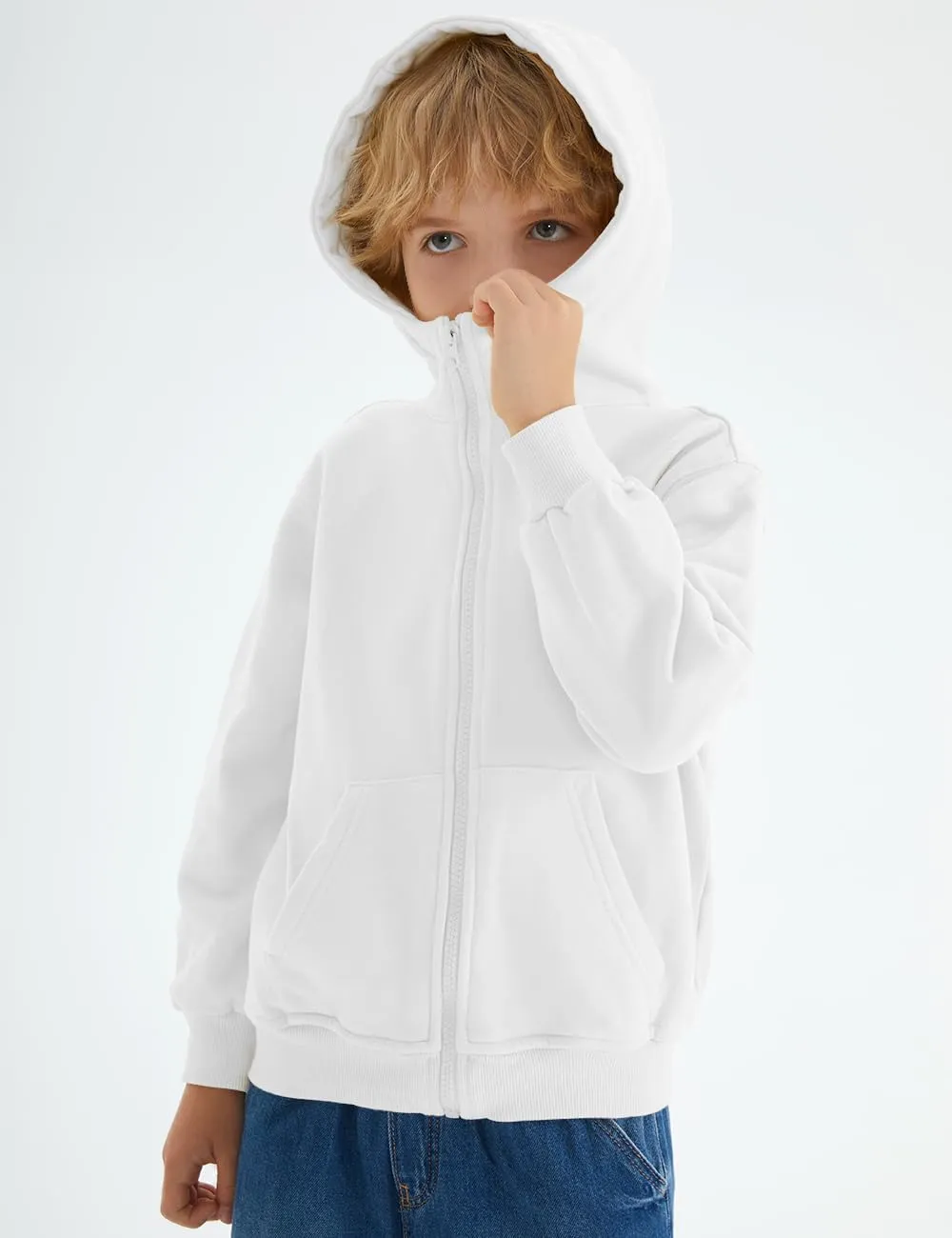Spring&Gege Boys Full Zip Hoodies High Neck Mid-weight Fleece Hooded Sweatshirts for Children