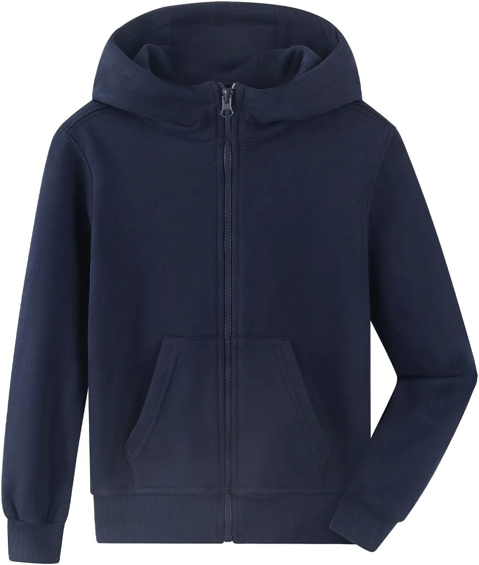 Spring&Gege Boys Full Zip Hoodies High Neck Mid-weight Fleece Hooded Sweatshirts for Children