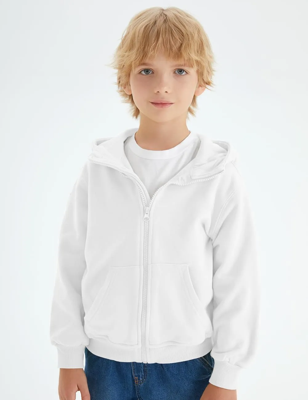 Spring&Gege Boys Full Zip Hoodies High Neck Mid-weight Fleece Hooded Sweatshirts for Children