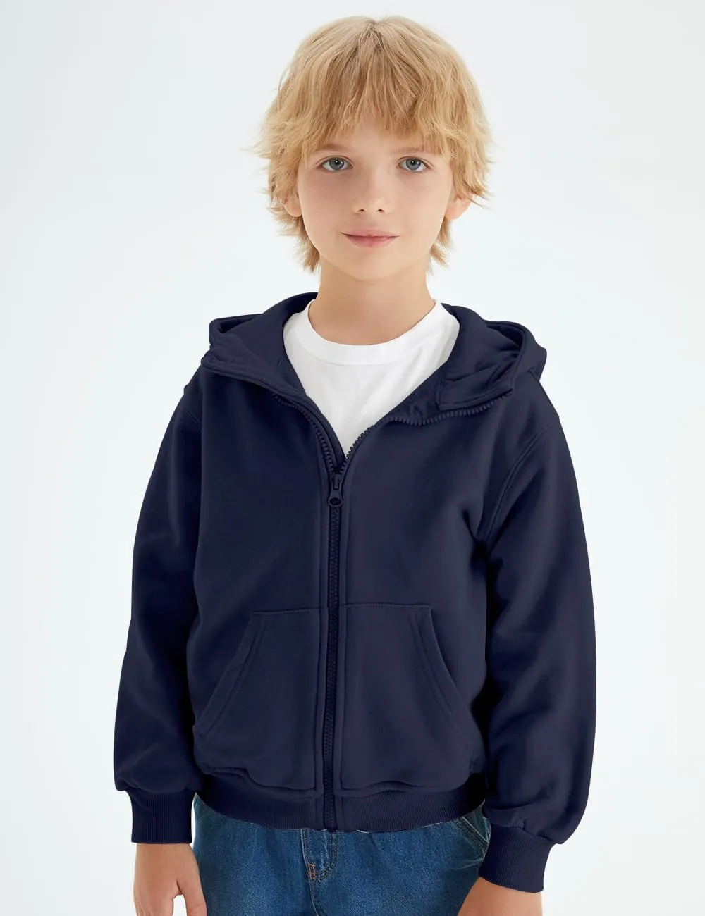 Spring&Gege Boys Full Zip Hoodies High Neck Mid-weight Fleece Hooded Sweatshirts for Children
