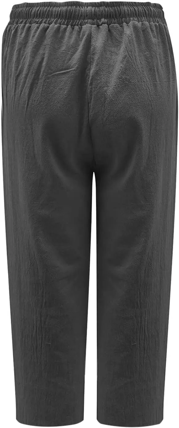 Straight Capris for Women with Pockets Stretch Elastic High Waist Drawstring Trousers Breathable Fashion Beach 2024