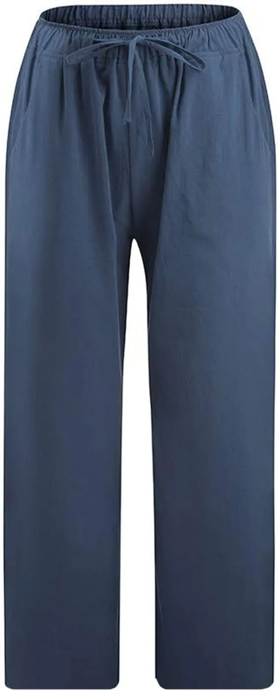 Straight Capris for Women with Pockets Stretch Elastic High Waist Drawstring Trousers Breathable Fashion Beach 2024