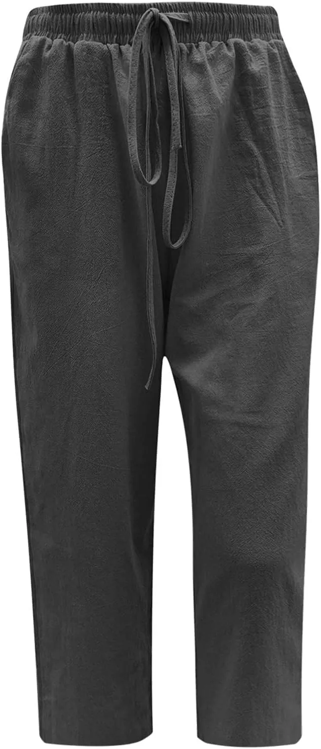 Straight Capris for Women with Pockets Stretch Elastic High Waist Drawstring Trousers Breathable Fashion Beach 2024