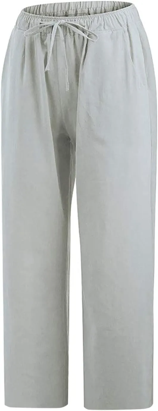 Straight Capris for Women with Pockets Stretch Elastic High Waist Drawstring Trousers Breathable Fashion Beach 2024