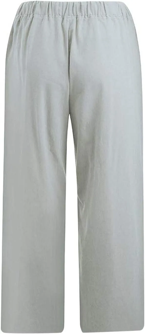 Straight Capris for Women with Pockets Stretch Elastic High Waist Drawstring Trousers Breathable Fashion Beach 2024