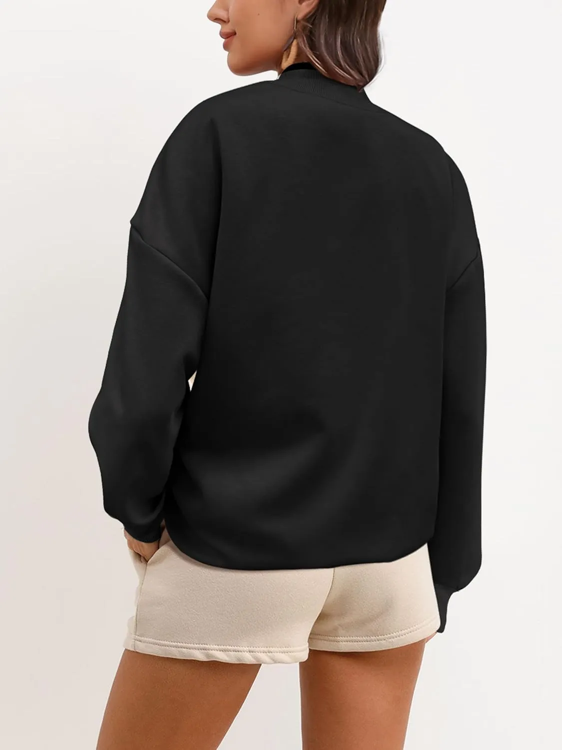 SuperPrity Women Crewneck Zip Up Sweatshirts Long Sleeve Oversized Jacket Coat Pocket Casual Hoodie 2024 Fall Trendy Outfits