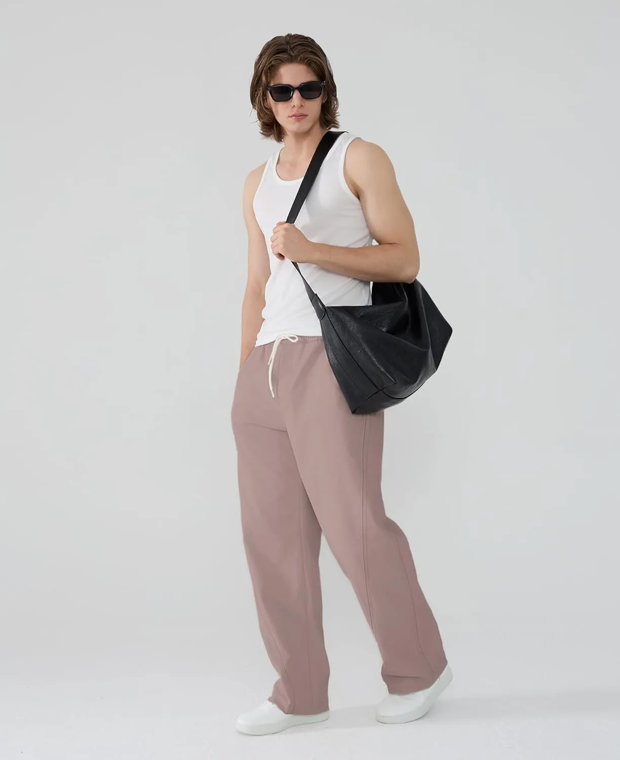 Susclude Mens Baggy Pants Wide Leg Summer Casual Pants Y2k Lightweight Elastic Waist Drawstring 2025 Trendy Pants