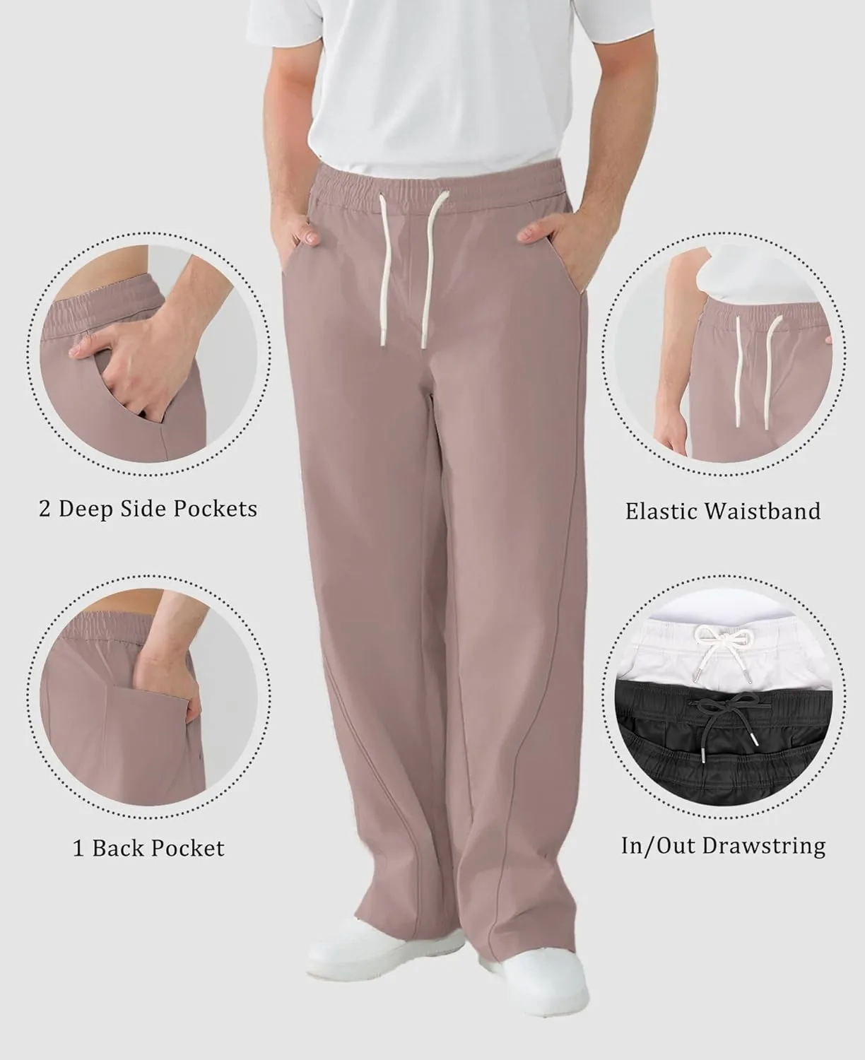 Susclude Mens Baggy Pants Wide Leg Summer Casual Pants Y2k Lightweight Elastic Waist Drawstring 2025 Trendy Pants
