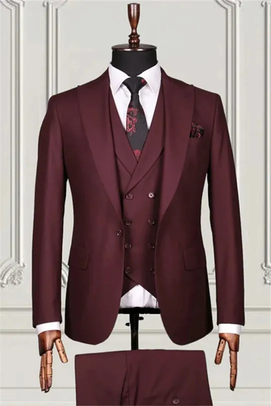 Suzhoufashion Burgundy Striped Double Breasted Bespoke Men Suits
