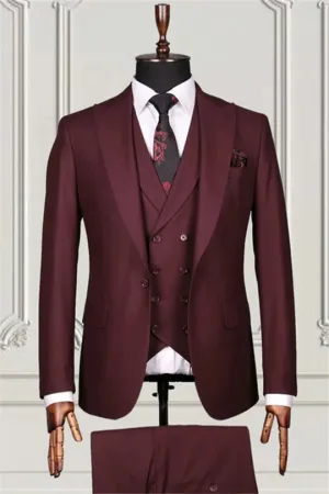 Suzhoufashion Burgundy Striped Double Breasted Bespoke Men Suits
