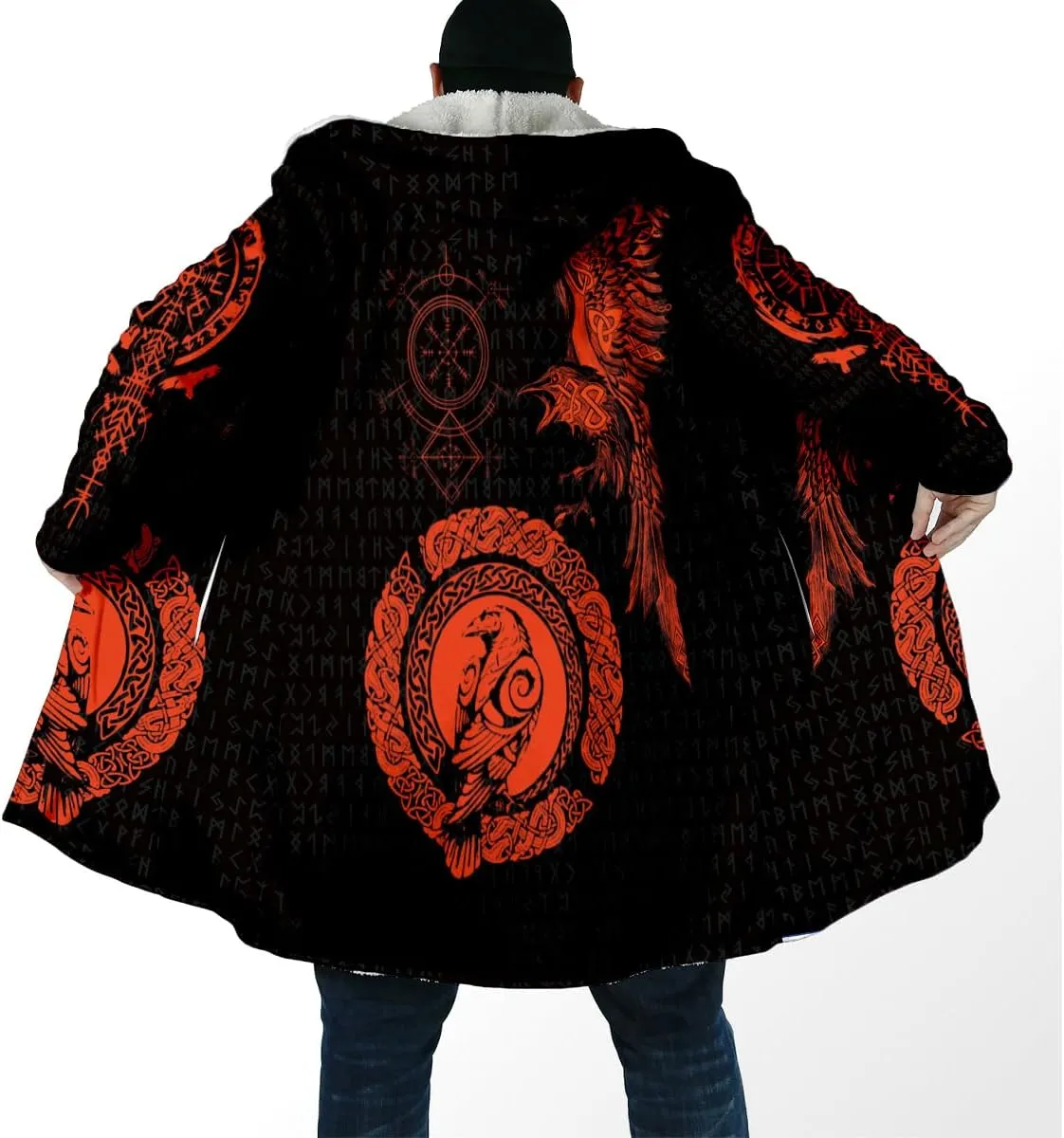 Symbol Tattoo Raven Odin Viking Overcoat 3D All Over Print Thick Warm Hooded Cloak Men Windproof Fleece Jacket