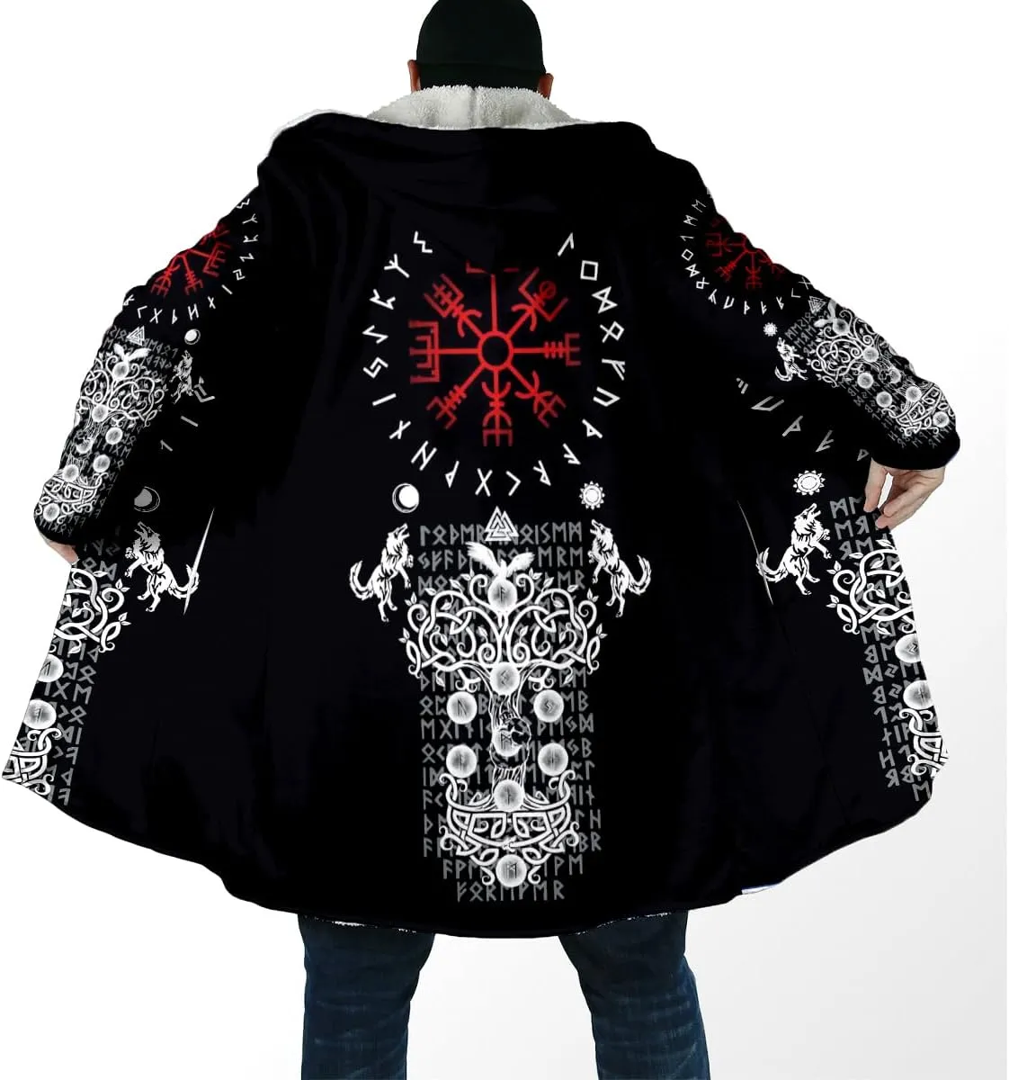 Symbol Tattoo Raven Odin Viking Overcoat 3D All Over Print Thick Warm Hooded Cloak Men Windproof Fleece Jacket