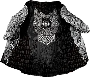 Symbol Tattoo Raven Odin Viking Overcoat 3D All Over Print Thick Warm Hooded Cloak Men Windproof Fleece Jacket