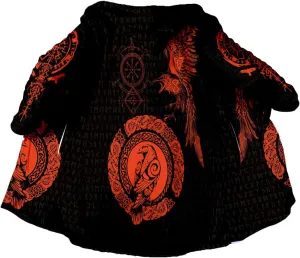 Symbol Tattoo Raven Odin Viking Overcoat 3D All Over Print Thick Warm Hooded Cloak Men Windproof Fleece Jacket