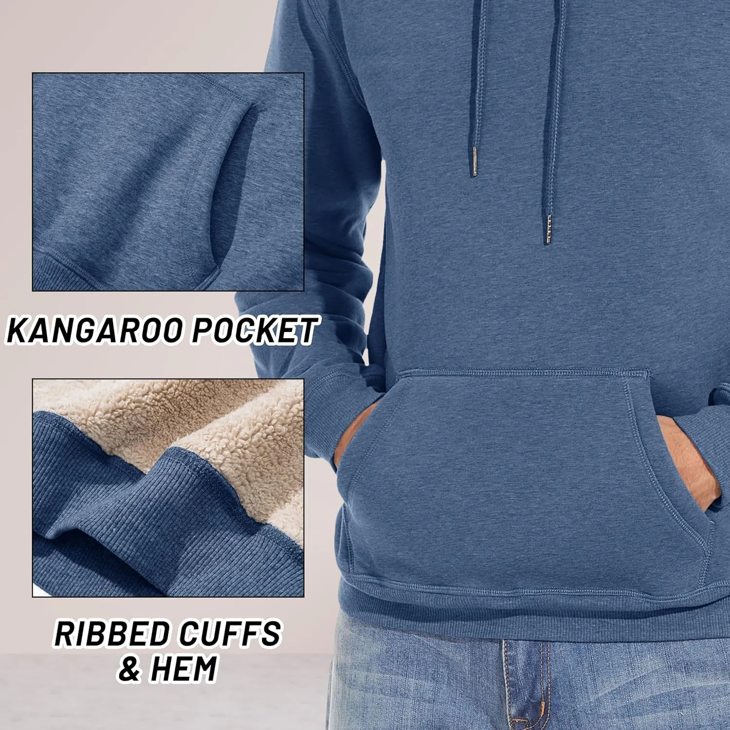TACVASEN Men's Pullover Hoodie Thick Sherpa Lined Kangaroo Pocket Winter Windproof Warm Fleece Hoodie Athletic Sweatshirts