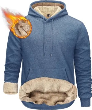 TACVASEN Men's Pullover Hoodie Thick Sherpa Lined Kangaroo Pocket Winter Windproof Warm Fleece Hoodie Athletic Sweatshirts