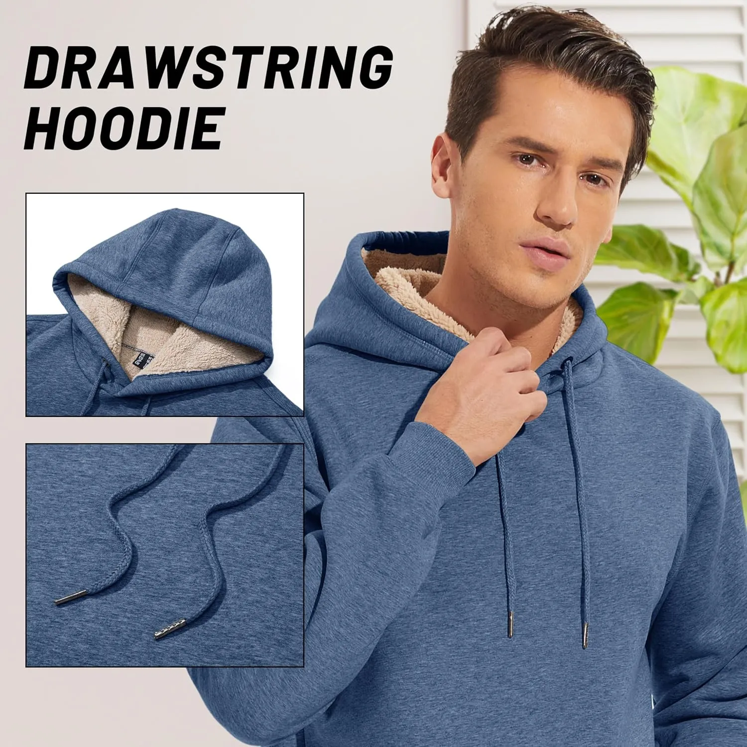 TACVASEN Men's Pullover Hoodie Thick Sherpa Lined Kangaroo Pocket Winter Windproof Warm Fleece Hoodie Athletic Sweatshirts