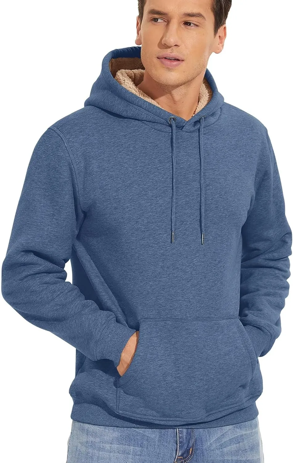 TACVASEN Men's Pullover Hoodie Thick Sherpa Lined Kangaroo Pocket Winter Windproof Warm Fleece Hoodie Athletic Sweatshirts