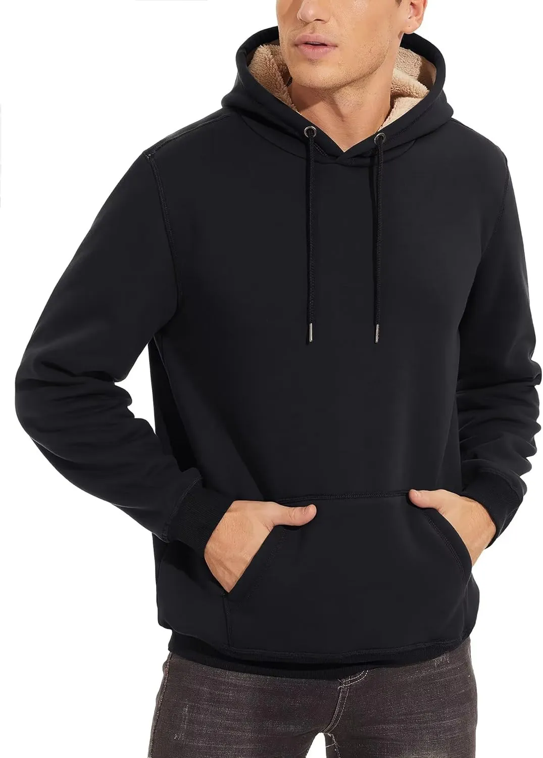 TACVASEN Men's Pullover Hoodie Thick Sherpa Lined Kangaroo Pocket Winter Windproof Warm Fleece Hoodie Athletic Sweatshirts