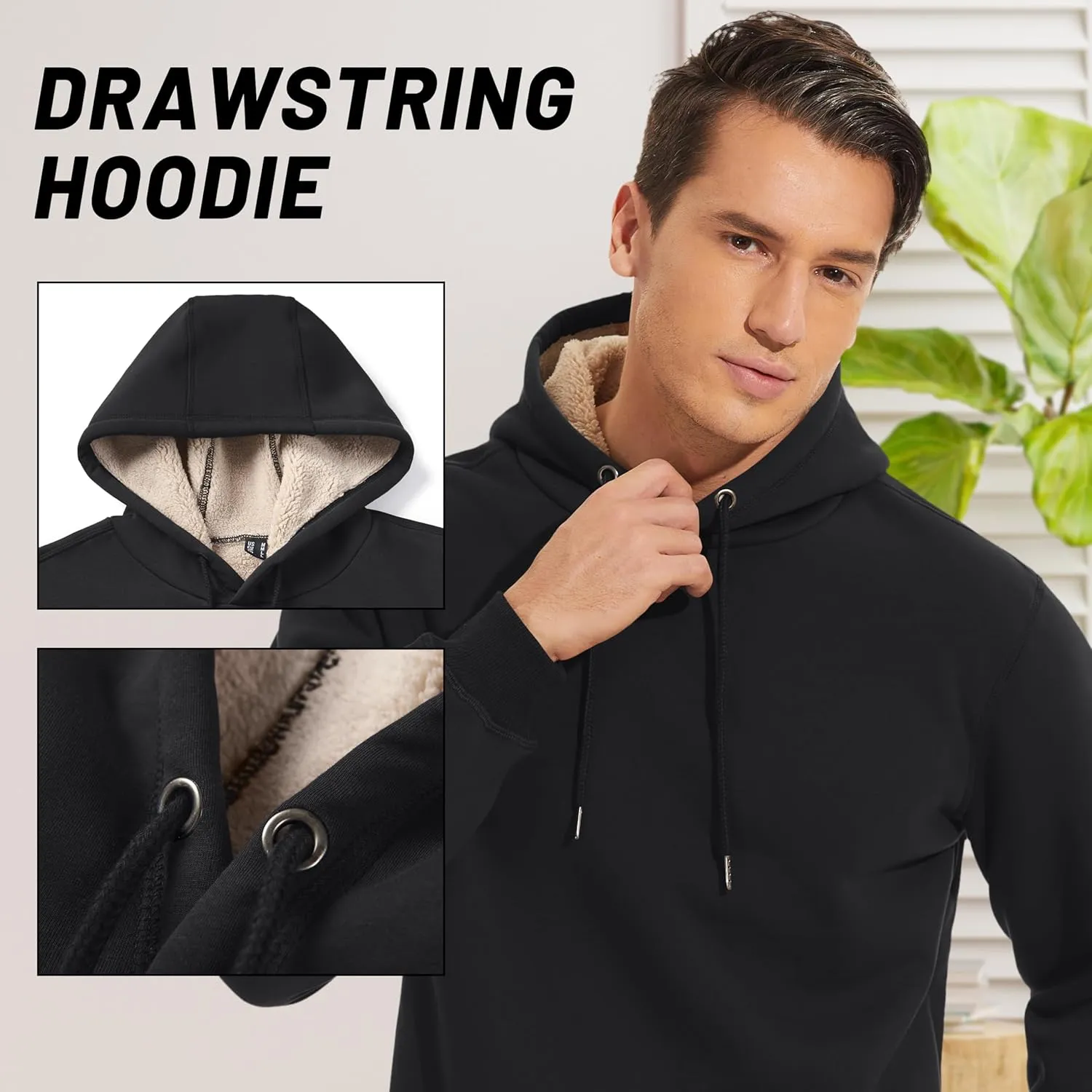 TACVASEN Men's Pullover Hoodie Thick Sherpa Lined Kangaroo Pocket Winter Windproof Warm Fleece Hoodie Athletic Sweatshirts