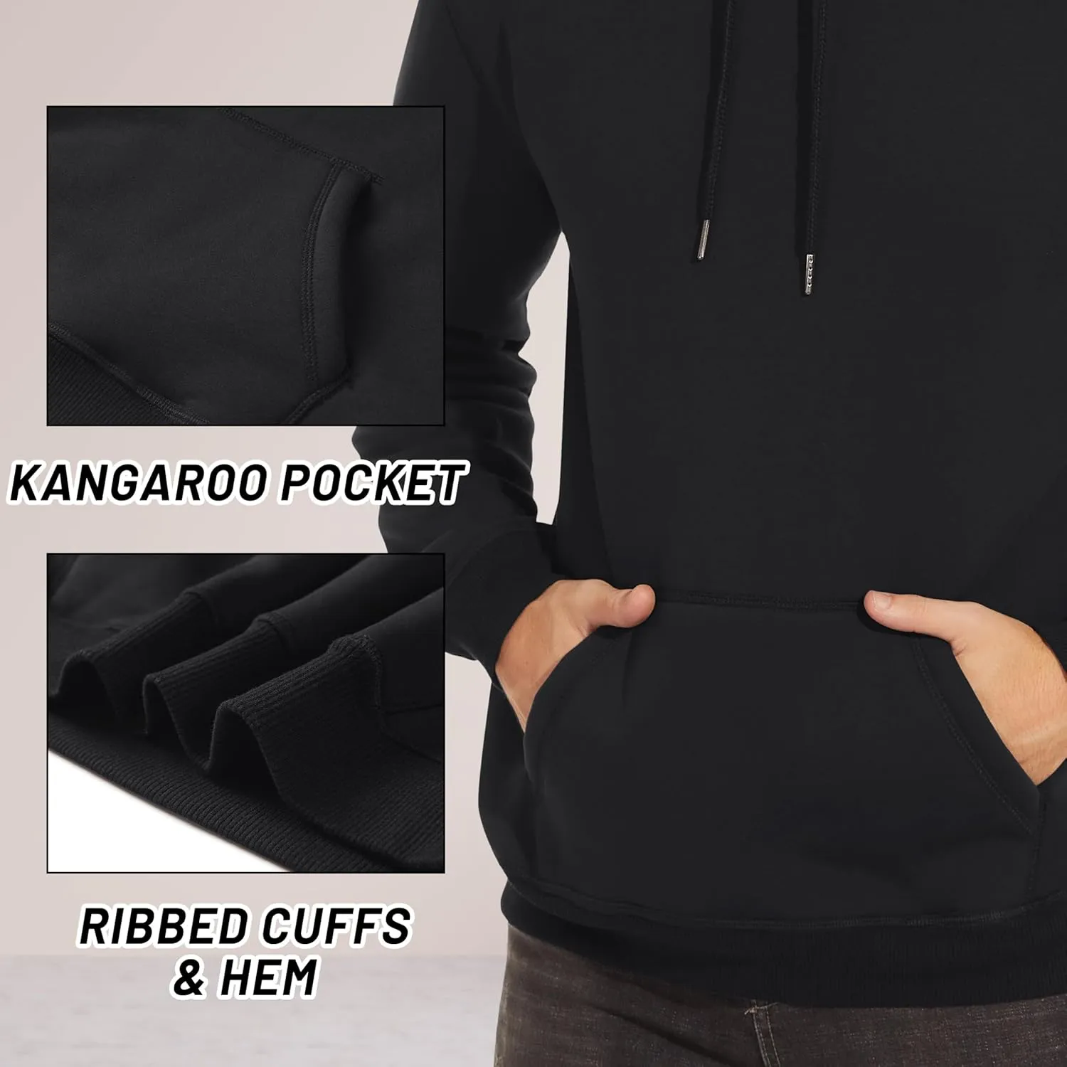 TACVASEN Men's Pullover Hoodie Thick Sherpa Lined Kangaroo Pocket Winter Windproof Warm Fleece Hoodie Athletic Sweatshirts