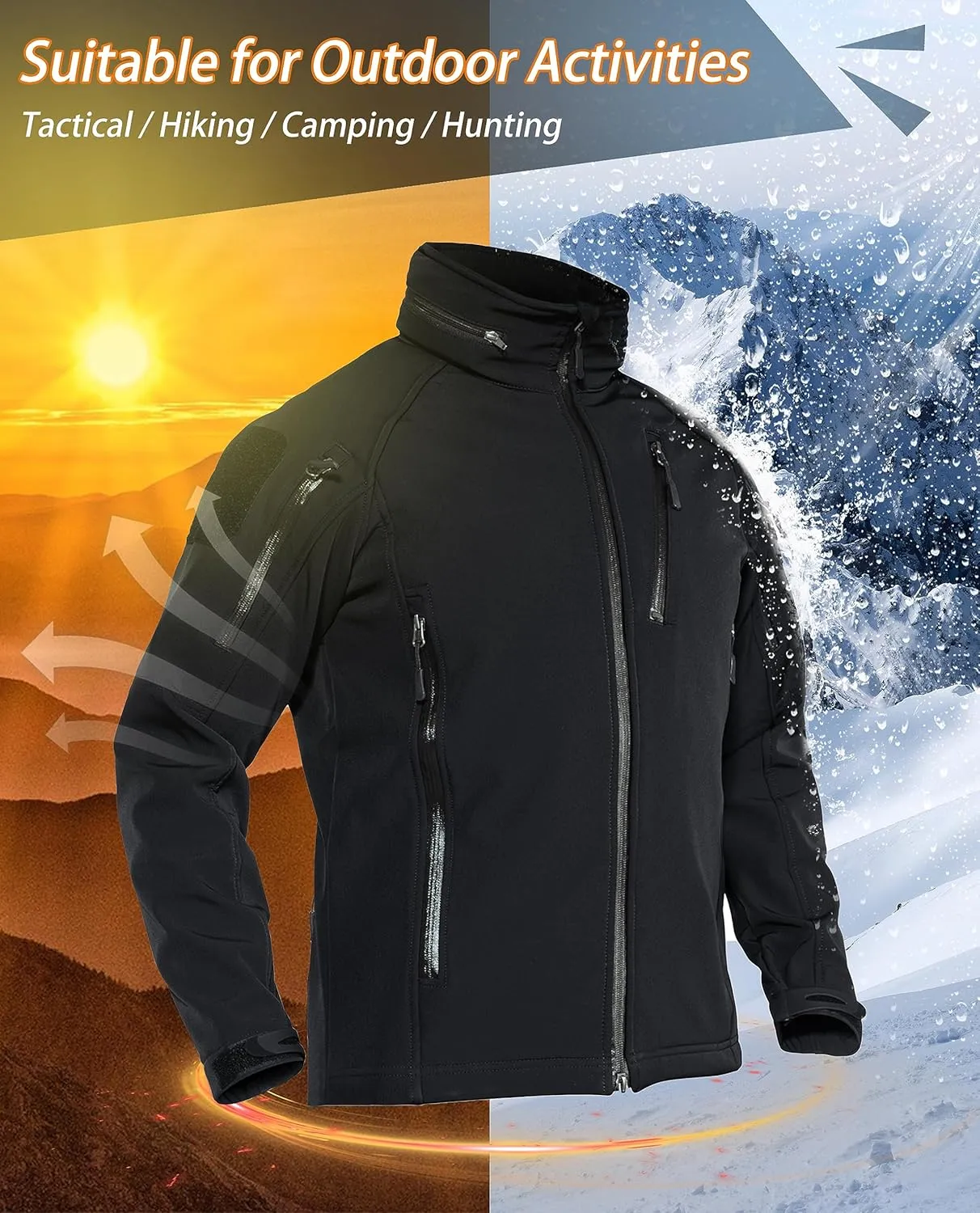 TACVASEN Men's Special Ops Military Jacket Water Resistant Windproof Tactical Winter Zip Up Rain Coat Hunting Outdoors