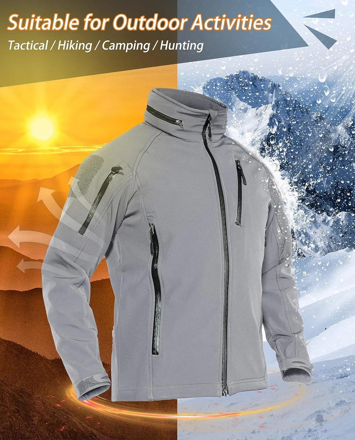 TACVASEN Men's Special Ops Military Jacket Water Resistant Windproof Tactical Winter Zip Up Rain Coat Hunting Outdoors