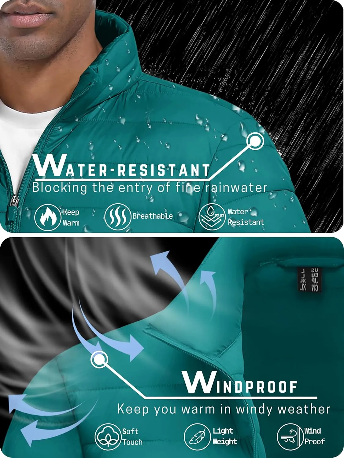 TACVASEN Puffer Jacket for Men Winter Warm Winter Lightweight Coat Water Repellent Windproof Insulated Jacket