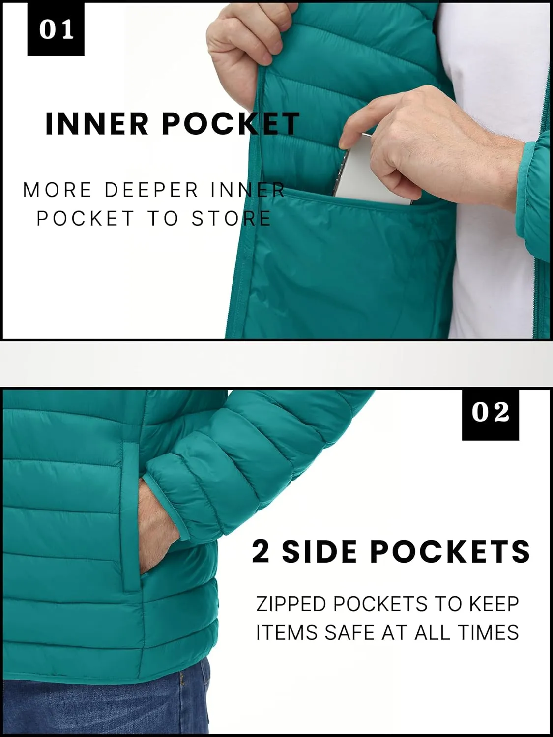 TACVASEN Puffer Jacket for Men Winter Warm Winter Lightweight Coat Water Repellent Windproof Insulated Jacket