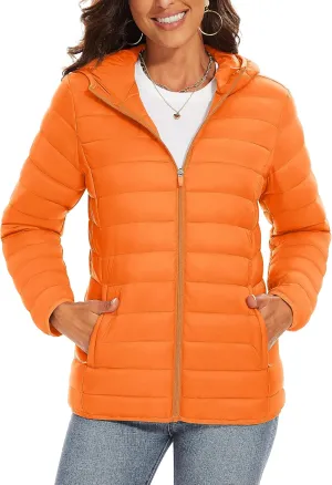 TACVASEN Women's Lightweight Puffer Jacket with Hood Pockets Quilted Padded Full-zip Winter Coat