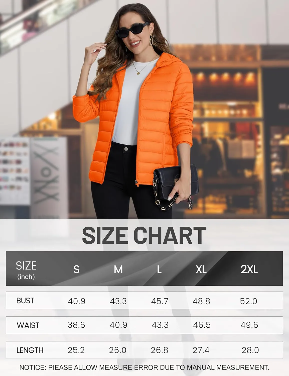 TACVASEN Women's Lightweight Puffer Jacket with Hood Pockets Quilted Padded Full-zip Winter Coat