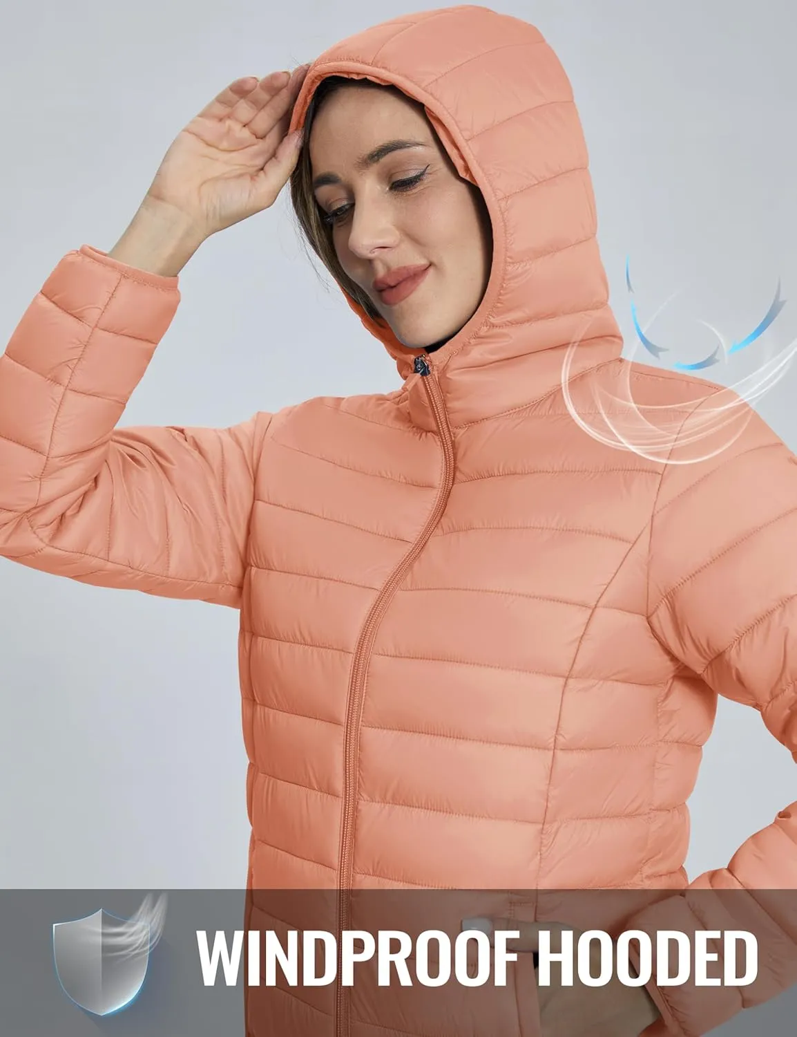 TACVASEN Women's Lightweight Puffer Jacket with Hood Pockets Quilted Padded Full-zip Winter Coat